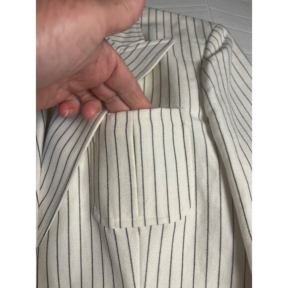 Lauren Ralph Lauren Ivory Pinstripe Blazer Jacket Sz 10  Lined Linen Blend - Picture 7 of 14